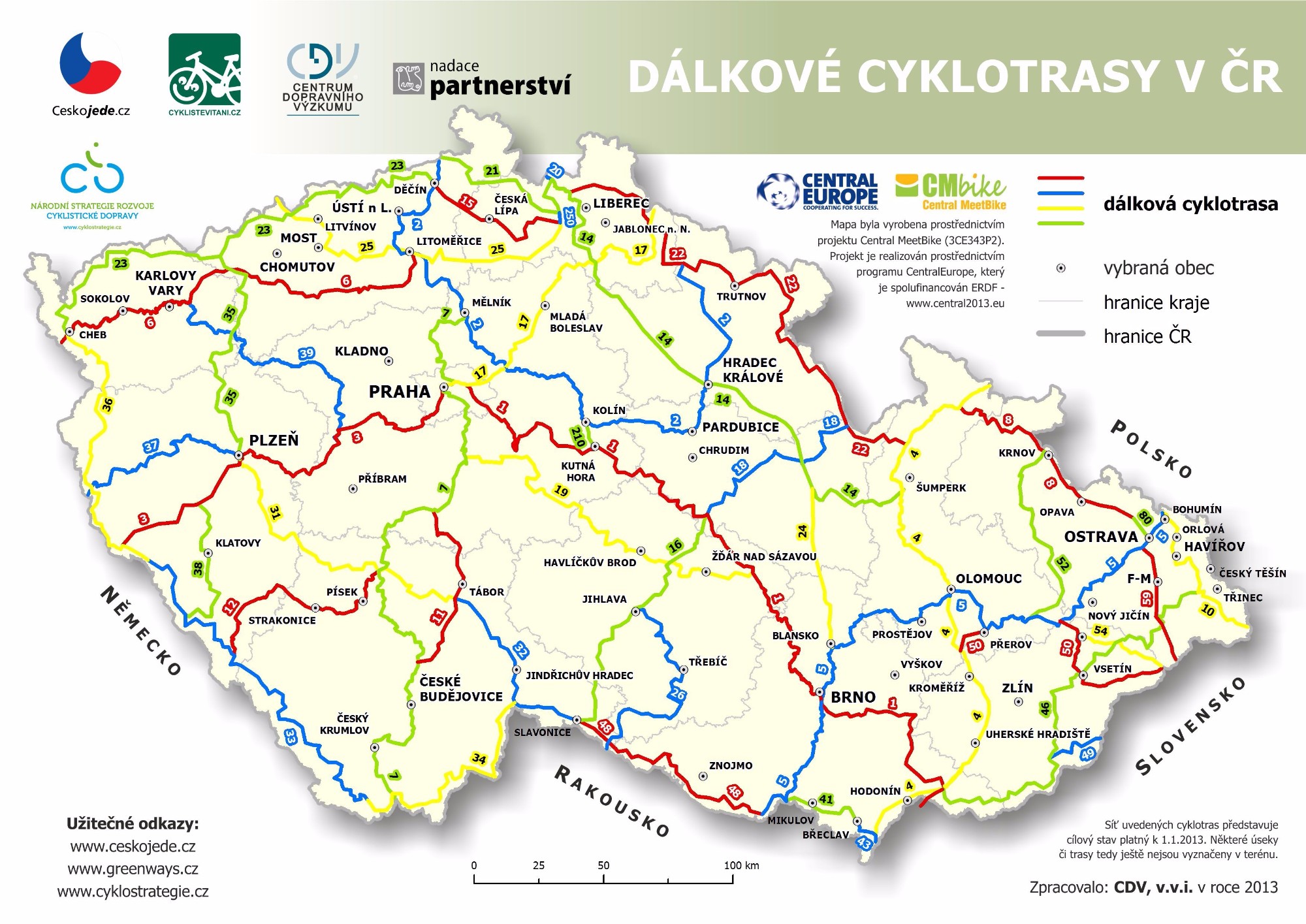 Mapa dálkových cyklotras v ČR